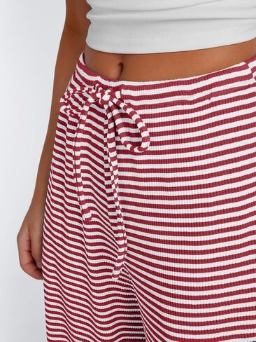 Trendy Queen Womens Striped Ribbed Wide Leg Pants Casual Drawstring Elastic Waist Baggy Sweatpants with Pockets in Saudi Arabia