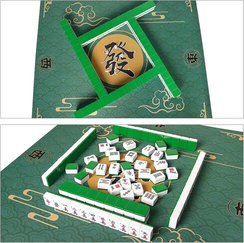 ZGME Mahjong Mat, Anti Slip & Noise Reduction Table Cover for Mahjongg, Dominoes, Poker, Card, Tile and Board Games, Rubber Game Mat with Carrying Bag and 3 Dice (Blue, 31.5 x31.5 Inches) in Kuwait