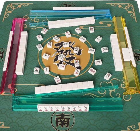 ZGME Mahjong Mat, Anti Slip & Noise Reduction Table Cover for Mahjongg, Dominoes, Poker, Card, Tile and Board Games, Rubber Game Mat with Carrying Bag and 3 Dice (Blue, 31.5 x31.5 Inches) in Kuwait