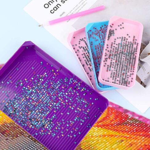 8 PCS Diamond Paintings Trays Colorful Diamond Art Trays Painting Beads Sorting Trays 5D Plastic Beads Sorting Tray Large Diamond Paintings Tray (Large Purple,Small Pink & Blue) in Saudi Arabia