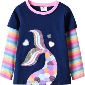 VIKITA Girls Shirts Winter Long Sleeve Tops Print Tees for Girls,3-12 Years