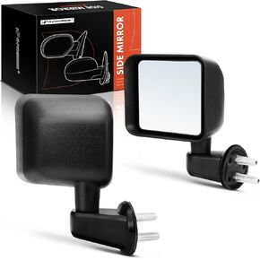A-Premium Driver and Passenger Manual Side View Door Mirrors - Compatible with Jeep Wrangler JK 2007 2008 2009 2010 2011 2012 2013 2014 2015 2016 2017 - Manual Folding Non-Heated Black - Pair Set