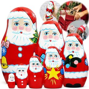 AEVVV Santa Nesting Dolls Set of 7 pcs - Russian Dolls with Santa Claus Decoration - Christmas Decorations for The Home - Russian Christmas Nesting Dolls