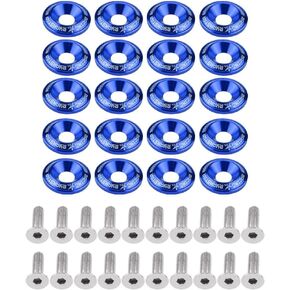 Bumper Washer, 20Pcs Aluminum Bumper/Washer Bolt Engine Bay Dress Up Kit (Blue)