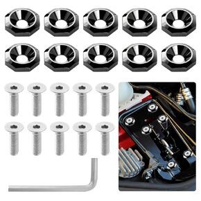 10PCS Fender Bumper Washer Bolt M6, Brilliant Black Engine Dress Up Washers Kit,Aluminum and Stainless Steel Fender Washer Bolt Kit (Brilliant Black)