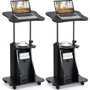Mobile Laptop Podium, Portable Height Adjustable Podium Stand, Rolling Lectern Desk with Storage, 180° Tilting Top, Lockable Universal Casters, Sit-to-Stand Computer Desk for Home, Office