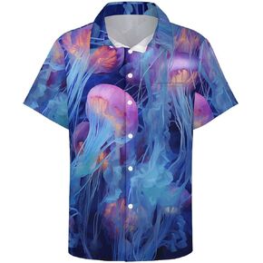 Men's Summer Tropical Jellyfish Holiday Button Shirt Hawaiian Party Short Sleeve Vacation Beach Shirts in Kuwait