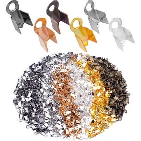 1200pcs Fold Over Cord Ends Cord Crimp End Tips Metal Fold-Over End Caps Leather Ribbon Ending Terminators Clamp Clasp Tips Jewelry Connector for Bracelet Necklace Crafts Making