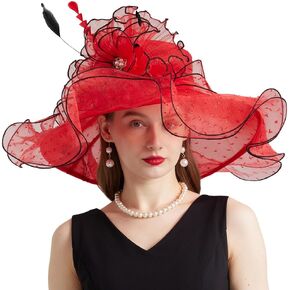 Kentucky Organza Derby Top Hats for Women Sun Visor Cap Ladies Flowers Bride Weeding Fascinators Wide Brim Fedoras