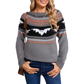 Women's Pullover Sweaters Long Sleeve Crew Neck Cute Multi-Hearts Knitted Casual Sweater