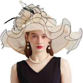 Kentucky Organza Derby Top Hats for Women Sun Visor Cap Ladies Flowers Bride Weeding Fascinators Wide Brim Fedoras