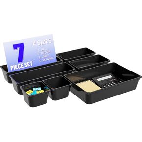 25 PCS Plastic Desk Drawer Organizer Set, 4 Sizes Bathroom Drawer Organizer Trays & Storage,Small Clear Plastic Organizer Bins for Makeup/Jewelry,Kitchen Utensils,Gadgets,Vanity Or Office Accessories