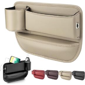 Car Leather Cup Holder Gap Bag, Car Seat Gap Filler, Universal Seat Gap Organizer, Adjustable Car Seat Storage Box, for Phones Glasses Keys Cards (Black, Driver's＋Passenger)