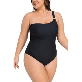 Shapewear Swimsuits Women's Tummy Control Plus Size One Shoulder Bodysuit Back Tie One Piece Slimming Swimwear