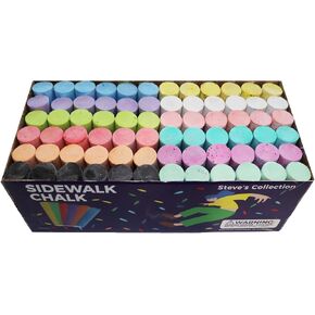 Steve's Collection (72 Pieces, Multicolor) Sidewalk Chalk Set for Kids - Washable, Colored Chalk for Outdoor Play and Chalkboard Art - Ages 3+