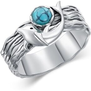 Dolphin Rings for Women 925 Sterling Silver Genuine Turquoise Ring Ocean Dolphins Rings Western Promise Rings Turquoise Jewelry Gifts for Mom Wife
