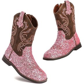 WUIWUIYU Kids Cowboy Boots Halloween Concert Cowgirl Western Boot Mid-Calf Riding Hikking Cosplay Party Event Boots for Boys Girls