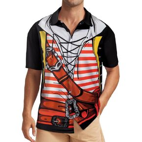 Pirate Costume Men's Hawaiian Shirts Casual Button Down Short Sleeve Shirts Funny Pirate Hawaii Shirts for Halloween