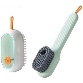 Multi-Functional Liquid Shoe Brush, New Clothes Cleaning Brush, Soft Fur Cleaning Brush with Liquid can be Added (Green Shoe Brush, White wash Brush Each 1)