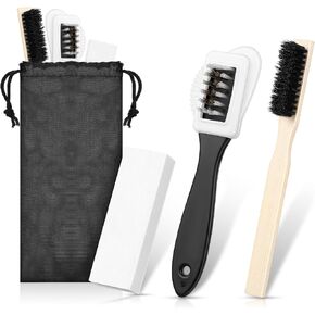 8 Pcs Suede and Nubuck Shoe Brush Kit Include 2 4-way Brush Cleaner 2 Suede Erasers 2 Bristle Brushes and 2 Black Storage Bags for Cleaning Leather Shoes Boots High Heels