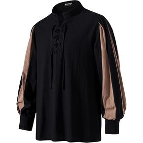 Men's Retro Lace Up Shirts for Renaissance Pirate Clown Medieval Viking Costume