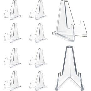 10 Pack 2.2 Inch Clear Small Easel Stand, Acrylic Tabletop Mini Easel, Display Holder for Sports Cards, Challenge Coin, Graded Cards, Name Card, Photo, Sign, Medal, Crystals, Plates