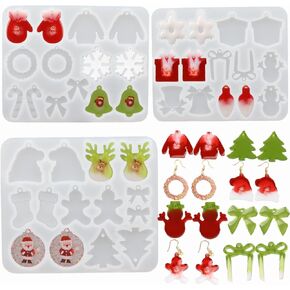 FYJS 3pcs Christmas Resin Earrings Mold,Christmas Pendant Mold,Jewelry Resin Mold,Round Keychain Silicone Molds for Epoxy Resin