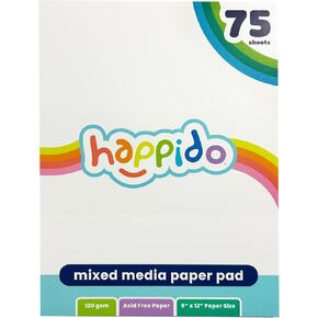 International Arrivals Happido Sketch Pad with 75 Pieces of Paper, 9"x12" Pad of Quality Thick 120 GSM / 32 LB Paper for Drawing, Artwork, Markers and Paint Sticks