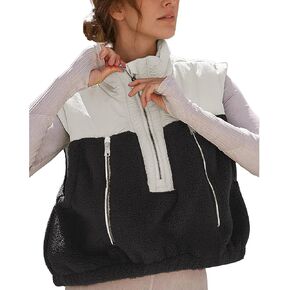 Hixiaohe Womens Oversized Casual Zip Up Fleece Vest Lightweight Sleeveless Warm Outerwear Puffer Running Vest for Women