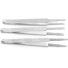 Estink Terminal Cleaner Set, 3PCS Metal Terminal Cleaning Tool Metal Auto Repairing Hardware Tool for Small Electrical Spade Pin Connector Terminal Wiring Tweezer, Silver