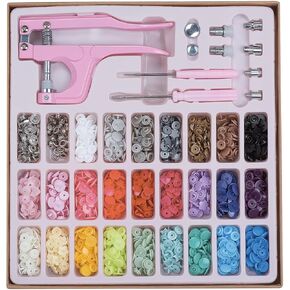 Plastic Snap Fastener Kit, Plastic and Metal Snap Buttons with Snaps Pliers Set, 270 Sets Plastic and Metal Snap Buttons for Sewing and Crafting (Pink)