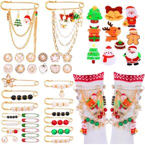 Juome سحر عيد الميلاد للجوارب - 57pcs دبابيس سحر المجوهرات جورب، الذهب غير المرغوب فيه الجوارب سحر دبوس الأمان، سحر مصمم بلينغ لأحذية الجوارب، جورب الديكور سحر دبابيس بروش اللؤلؤ، هدايا عيد الميلاد