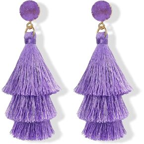 FIBO STEEL Colorful Tassel Earrings for Women Layered Bohemian Earrings, Big Statement Tiered Fringe Drop Dangle Earrings Christmas Valentine Earrings Party Jewelry in Kuwait