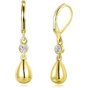 Gold Teardrop Leverback Earrings for Women, 14K Gold Plated Hypoallergenic Cubic Zirconia Waterdrop Dangle Earrings Trendy Jewelry Gift