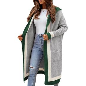 Yimoon Cardigan Sweater for Women Color Block Open Front Hooded Long Cardigan Oversized Knit Sweater Outwear in Kuwait