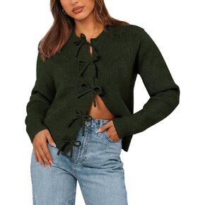 BTFBM Cardigan Sweaters for Women Trendy 2024 Fall Open Front Long Sleeve Button Down Bow Knot Cropped Lady Jacket