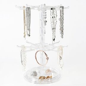 2 Tier Rotating Jewelry Display Stand, Necklace Holder, Jewelry Tree Stand, DIY Organizer for Bracelets, Necklaces, Earrings, Rings, Watches (Transparent color)