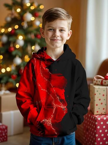 3D Printed Hoodies For Boys Girls Kids Sweatshirts Pullover Novelty Cool Clothes Black Red in Saudi Arabia