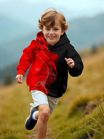 3D Printed Hoodies For Boys Girls Kids Sweatshirts Pullover Novelty Cool Clothes Black Red in Saudi Arabia