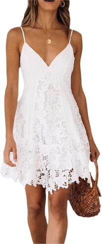 Women Lace Mini Dresses Low Cut Backless Short Dress Ruffle Flare A Line Bodycon Dress Party Club Dress Streetwear in Kuwait