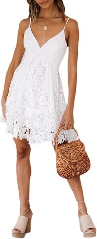 Women Lace Mini Dresses Low Cut Backless Short Dress Ruffle Flare A Line Bodycon Dress Party Club Dress Streetwear in Kuwait