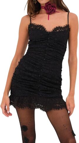 Women Lace Mini Dresses Low Cut Backless Short Dress Ruffle Flare A Line Bodycon Dress Party Club Dress Streetwear in Kuwait