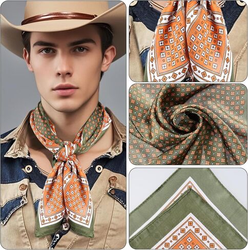 وشاح مربع بملمس الحرير الساتان وشاح رأس مطبوع عتيق وشاح باندانا للرجال والنساء زي الهالوين in Kuwait