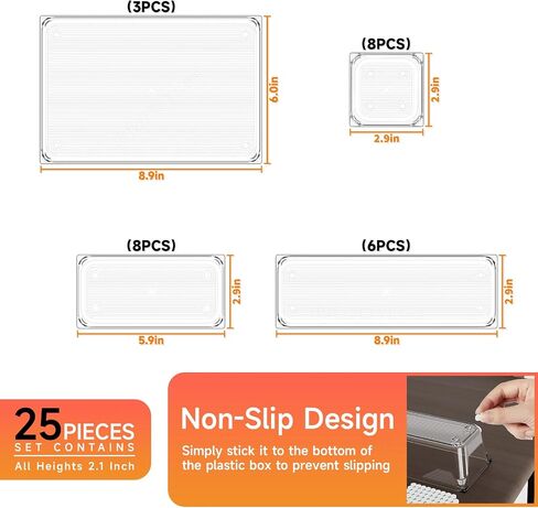 25 PCS Plastic Desk Drawer Organizer Set, 4 Sizes Bathroom Drawer Organizer Trays & Storage,Small Clear Plastic Organizer Bins for Makeup/Jewelry,Kitchen Utensils,Gadgets,Vanity Or Office Accessories in Saudi Arabia