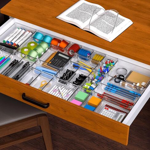 25 PCS Plastic Desk Drawer Organizer Set, 4 Sizes Bathroom Drawer Organizer Trays & Storage,Small Clear Plastic Organizer Bins for Makeup/Jewelry,Kitchen Utensils,Gadgets,Vanity Or Office Accessories in Saudi Arabia