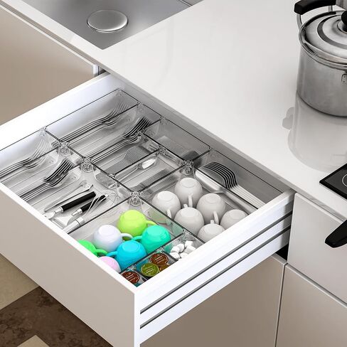 25 PCS Plastic Desk Drawer Organizer Set, 4 Sizes Bathroom Drawer Organizer Trays & Storage,Small Clear Plastic Organizer Bins for Makeup/Jewelry,Kitchen Utensils,Gadgets,Vanity Or Office Accessories in Saudi Arabia