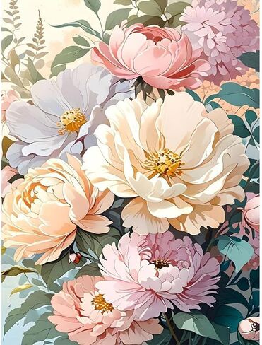 LWZAYS Flower Paint by Numbers Kits for Adults, Flowers Paint by Numbers Kits on Canvas, DIY Flowers Oil Painting Drawing Paintworks Gifts for Home Decor Without Frame, 16x20in in Saudi Arabia