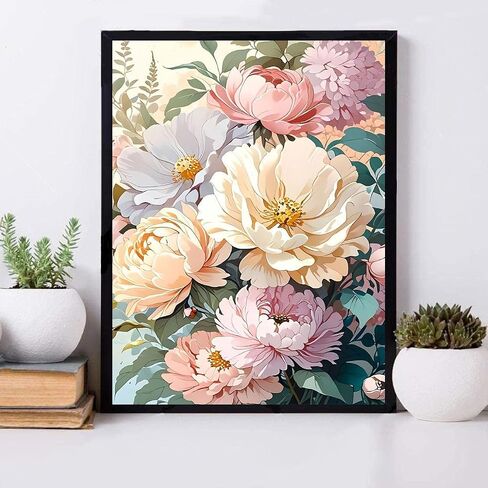 LWZAYS Flower Paint by Numbers Kits for Adults, Flowers Paint by Numbers Kits on Canvas, DIY Flowers Oil Painting Drawing Paintworks Gifts for Home Decor Without Frame, 16x20in in Saudi Arabia