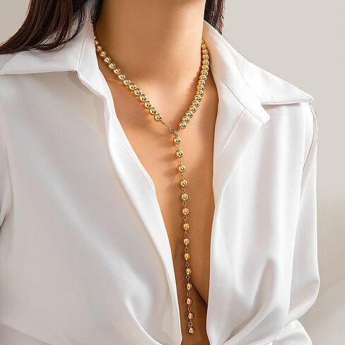 White Imitation Pearl Y-Necklace Choker for Women,Boho Retro Long Bead Chain Necklace,Romantic Bride Gentle Jewelry Gift for Wedding in Saudi Arabia