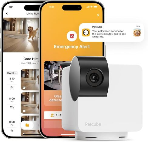 كاميرا بيتكوب كام 360 | كاميرا واي فاي تفاعلية للحيوانات الأليفة وأمان المنزل مع تطبيق الهاتف، فيديو عالي الدقة 1080 بيكسل، دوران 360 درجة، رؤية ليلية، تنبيهات ذكية للمراقبة المنزلية in Saudi Arabia